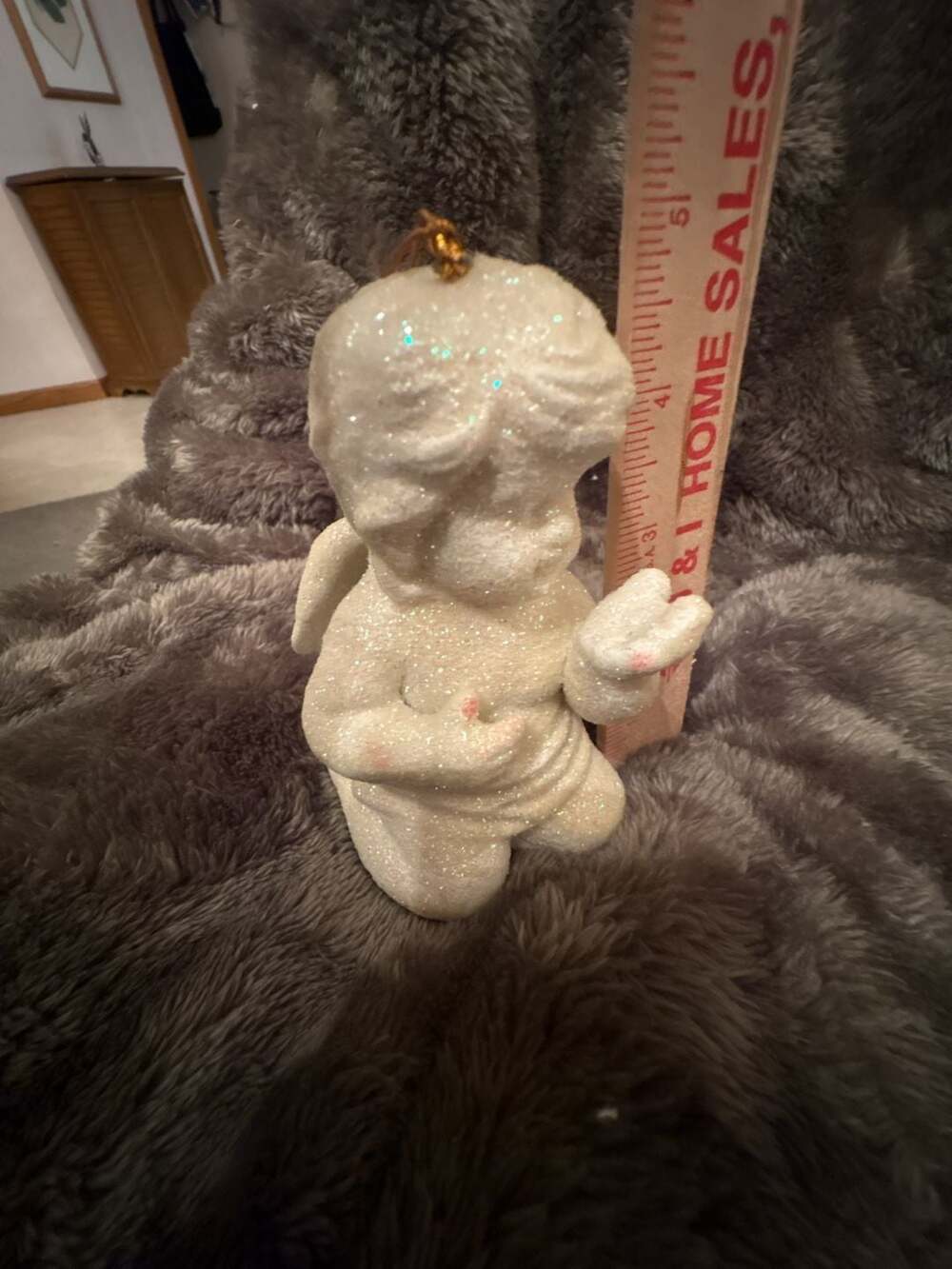 Glitter Snow Angel Cherub Christmas Ornament White